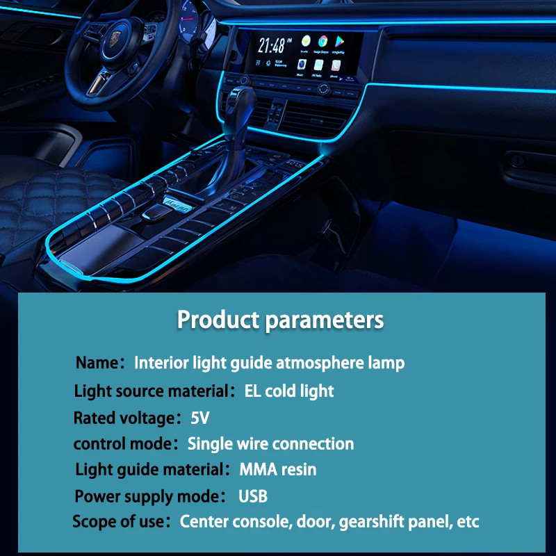 1PC 3M plavo LED svjetlo za uređenje interijera automobila USB napajanje