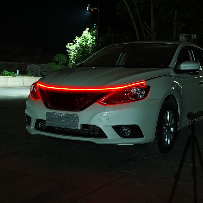 LED automobilio gaubto atmosfera, šviesi juostelė, vandeniui atspari automobilio išorės apdaila, apšvietimas, dekoratyviniai priekiniai žibintai, aplinkos lempa 12 V, universalus