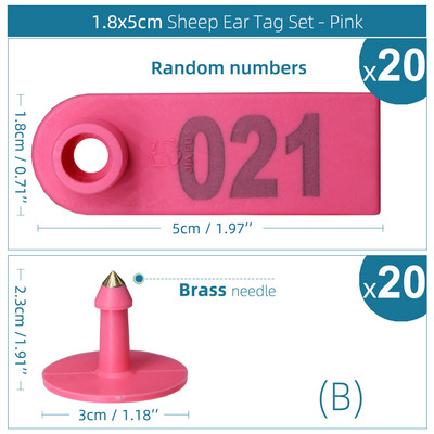 20KOM Koza Ovca Zec Svinja Ušna markica s riječju Ear Laser Tipkanje Bakrene naušnice s glavom 6 boja Identifikacijska kartica domaćih životinja