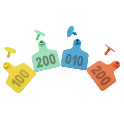 (Nr. 001-100) Četru krāsu opcijas Lāzers ar He Word Cūkas ausu apzīmējumi Cūku Liellopu Aitu identifikācijas numurs Sivēnmātes ausu plāksne 100 gab.