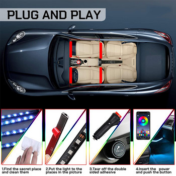 4 PCS LED Light Bar Интериор на автомобила Декоративна атмосфера RGB лентови светлини USB ПРИЛОЖЕНИЕ С дистанционно управление Музикални ритъм мигащи лампи