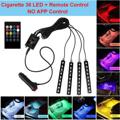 4 db LED-es fénysáv autó belső dekoratív hangulatú RGB szalagfények USB APP távirányítóval zenei ritmus villogó lámpák