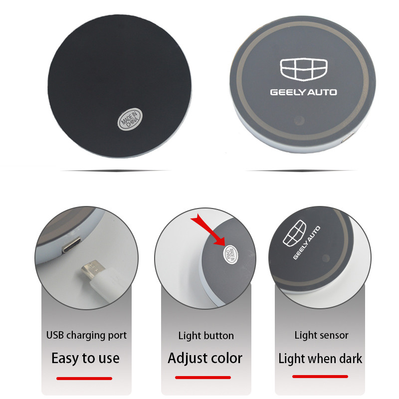 Világító autós pohár poháralátéttartó autós Led Atmosphere Light logós lámpa Geely Atlas Coolray Boyue NL3 Emgrand X7 EX7 SUV GT GC9-hez