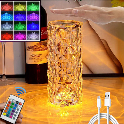 Diamond Crystal Touch Stolna svjetiljka Božićni ukras Poklon Stol Noćna svjetla USB Punjenje Dekoracija restorana Kontrola spavaće sobe