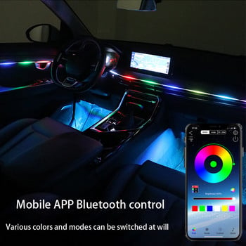 ANMINGPU 18 в 1 Car Atmosphere Light LED Вътрешно осветление Акрилна лента App Control RGB 64 цветна декоративна амбиентна лампа