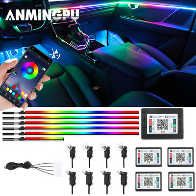 ANMINGPU 18 în 1 Lumină de atmosferă pentru mașină LED Lumină interioară Bandă acrilică App Control RGB Lampă decorativă de 64 culori