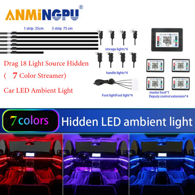 ANMINGPU 18 în 1 Lumină de atmosferă pentru mașină LED Lumină interioară Bandă acrilică App Control RGB Lampă decorativă de 64 culori