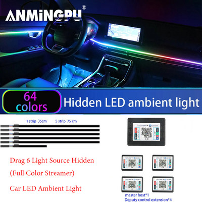 ANMINGPU 18 în 1 Lumină de atmosferă pentru mașină LED Lumină interioară Bandă acrilică App Control RGB Lampă decorativă de 64 culori