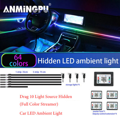 ANMINGPU 18 în 1 Lumină de atmosferă pentru mașină LED Lumină interioară Bandă acrilică App Control RGB Lampă decorativă de 64 culori