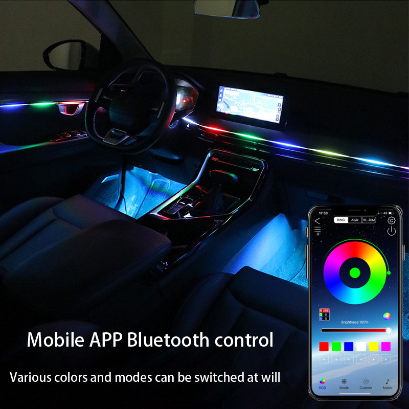 ANMINGPU 18 în 1 Lumină de atmosferă pentru mașină LED Lumină interioară Bandă acrilică App Control RGB Lampă decorativă de 64 culori