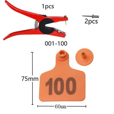 Aplikator za označavanje goveda za stoku 1-100 Ušne markice za identifikaciju goveda i životinja Komplet za označavanje ušima s 2 kom igle Kliješta za ušne markice