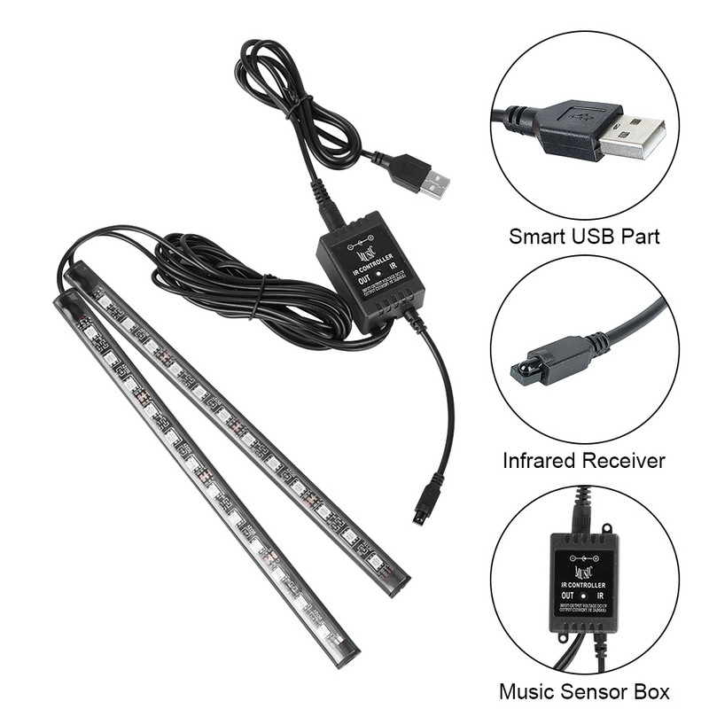 LEEPEE 24/36/48 LED Lampă ambientală Lampă de atmosferă Lumini decorative pentru interior auto Telecomandă/Comandă vocală Bandă de lumină pentru picior de mașină