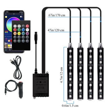 36 LED RGB Ατμόσφαιρα Φώτα Εσωτερικού Αυτοκινήτου Περιβάλλον Στιλ Διακοσμητικά Φωτιστικά Ποδιών ΕΦΑΡΜΟΓΗ Λάμπες φλας φωνητικού ελέγχου μουσικής απομακρυσμένο