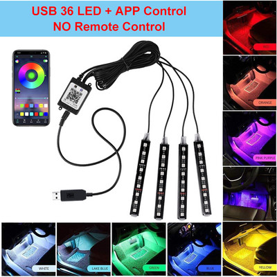 36 LED-uri RGB Lumini de atmosferă Interiorul mașinii Stil ambiental Lămpi decorative cu benzi pentru picioare APP Telecomandă Muzică Control vocal Becuri bliț