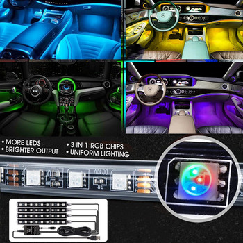Автомобилен интериор RGB LED лента Atmosphere Декоративна околна светлина Гъвкав цветен LED с APP Музика Дистанционно управлявана ритмична лампа
