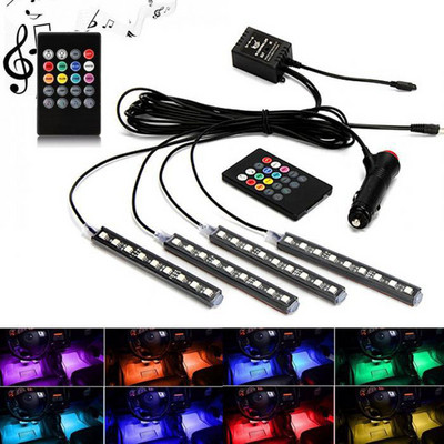 Automašīnas salona RGB LED sloksnes atmosfēras dekoratīvā apkārtējā gaisma, elastīga krāsaina LED ar APP mūzikas tālvadības pulti ritma lampu