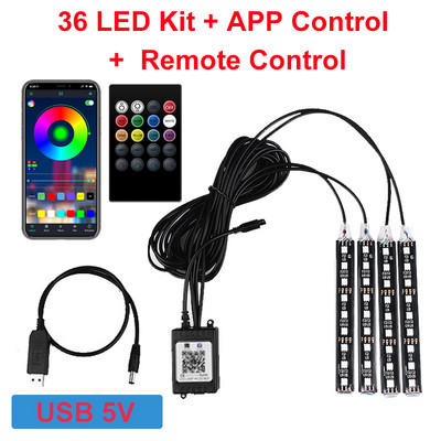 Bandă LED RGB pentru interiorul mașinii Atmosferă Lumină ambientală decorativă LED colorat flexibil cu aplicație Muzică Lampă ritmică controlată de la distanță