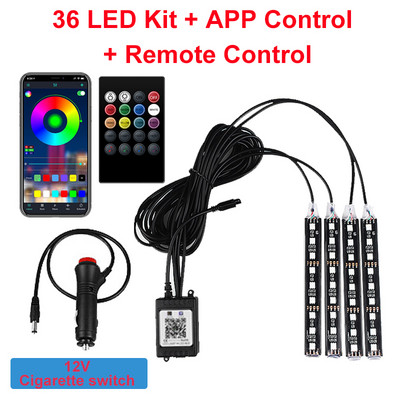 Bandă LED RGB pentru interiorul mașinii Atmosferă Lumină ambientală decorativă LED colorat flexibil cu aplicație Muzică Lampă ritmică controlată de la distanță