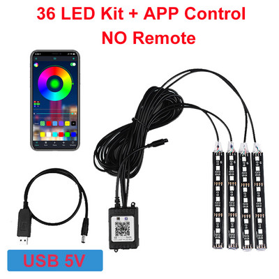 Bandă LED RGB pentru interiorul mașinii Atmosferă Lumină ambientală decorativă LED colorat flexibil cu aplicație Muzică Lampă ritmică controlată de la distanță