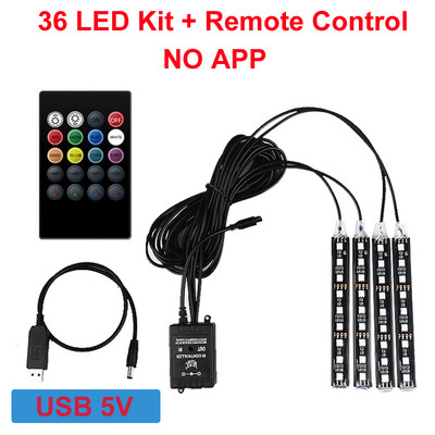 Bandă LED RGB pentru interiorul mașinii Atmosferă Lumină ambientală decorativă LED colorat flexibil cu aplicație Muzică Lampă ritmică controlată de la distanță