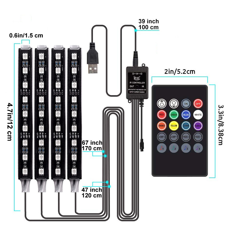 Bandă LED RGB pentru interiorul mașinii Atmosferă Lumină ambientală decorativă LED colorat flexibil cu aplicație Muzică Lampă ritmică controlată de la distanță
