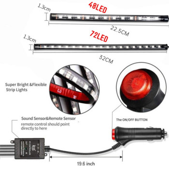 Νέον LED αυτοκινήτου Εσωτερικό Περιβάλλον λωρίδα ποδιών Διακοσμητικό φως οπίσθιο φωτισμό USB τηλεχειριστήριο εφαρμογής Έλεγχος μουσικής Auto RGB Atmosphere Διακοσμητικά φωτιστικά