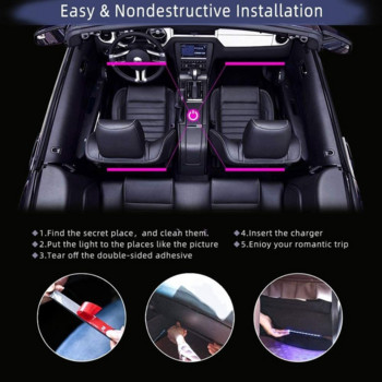 Неонов LED интериор на автомобила Околна лента за крака Светлина за настроение Подсветка USB дистанционно приложение Музикален контрол Автоматична RGB атмосфера Декоративни лампи