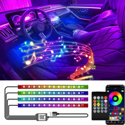 Neon LED autóbelső Környezeti lábléc Hangulatvilágítás Háttérvilágítás USB Távirányító Alkalmazás Zenevezérlés Automatikus RGB hangulatú dekorációs lámpák