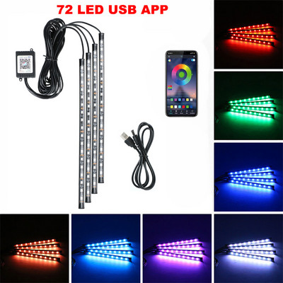 Neon LED interiorul mașinii Benzi de picior ambiante Lumină de stare Iluminare de fundal Telecomanda USB Aplicație Control muzical Auto RGB Atmosferă Lămpi decorative