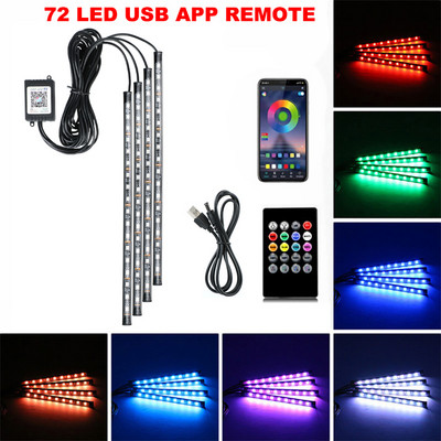 Neon LED interiorul mașinii Benzi de picior ambiante Lumină de stare Iluminare de fundal Telecomanda USB Aplicație Control muzical Auto RGB Atmosferă Lămpi decorative