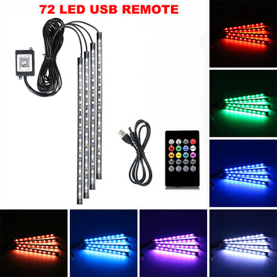 Neon LED interiorul mașinii Benzi de picior ambiante Lumină de stare Iluminare de fundal Telecomanda USB Aplicație Control muzical Auto RGB Atmosferă Lămpi decorative