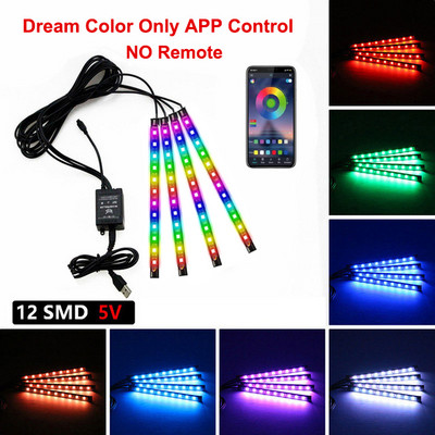 Neon LED interiorul mașinii Benzi de picior ambiante Lumină de stare Iluminare de fundal Telecomanda USB Aplicație Control muzical Auto RGB Atmosferă Lămpi decorative