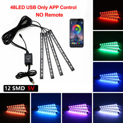Neon LED interiorul mașinii Benzi de picior ambiante Lumină de stare Iluminare de fundal Telecomanda USB Aplicație Control muzical Auto RGB Atmosferă Lămpi decorative
