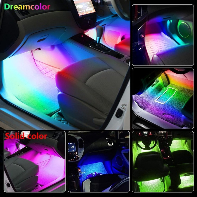 Neon LED interiorul mașinii Benzi de picior ambiante Lumină de stare Iluminare de fundal Telecomanda USB Aplicație Control muzical Auto RGB Atmosferă Lămpi decorative