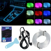 Lumini cu LED-uri pentru interiorul mașinii, bandă de lumini ambientală RGB, control al comutatorului, fibră optică, atmosferă, kit de iluminat neon, lămpi decorative auto, mufă USB