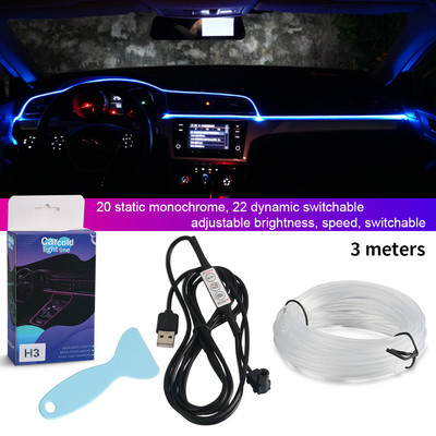 Lumini cu LED-uri pentru interiorul mașinii, bandă de lumini ambientală RGB, control al comutatorului, fibră optică, atmosferă, kit de iluminat neon, lămpi decorative auto, mufă USB