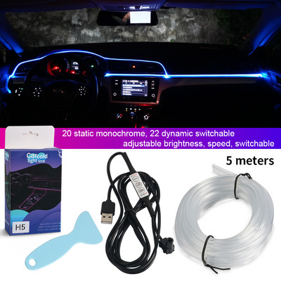 Lumini cu LED-uri pentru interiorul mașinii, bandă de lumini ambientală RGB, control al comutatorului, fibră optică, atmosferă, kit de iluminat neon, lămpi decorative auto, mufă USB