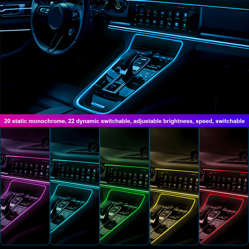 Lumini cu LED-uri pentru interiorul mașinii, bandă de lumini ambientală RGB, control al comutatorului, fibră optică, atmosferă, kit de iluminat neon, lămpi decorative auto, mufă USB