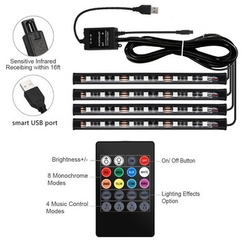 Околна светлина за краката на автомобила с USB запалка Подсветка Приложение за контрол на музиката RGB Автоматичен интериор Декоративни атмосферни светлини