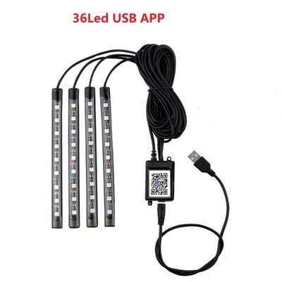 Led autós lábkörnyezeti világítás USB-s szivargyújtóval, háttérvilágítással, zenevezérlő alkalmazással