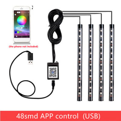 Led autós lábkörnyezeti világítás USB-s szivargyújtóval, háttérvilágítással, zenevezérlő alkalmazással