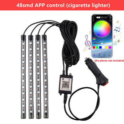 Led autós lábkörnyezeti világítás USB-s szivargyújtóval, háttérvilágítással, zenevezérlő alkalmazással