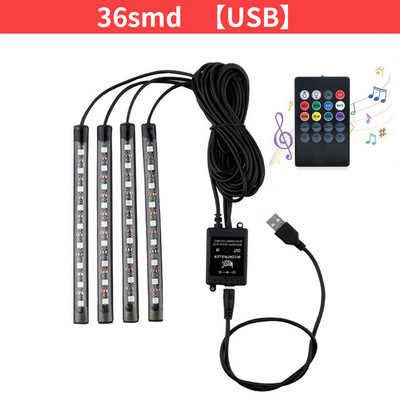 Led autós lábkörnyezeti világítás USB-s szivargyújtóval, háttérvilágítással, zenevezérlő alkalmazással