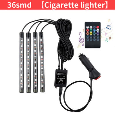 Led autós lábkörnyezeti világítás USB-s szivargyújtóval, háttérvilágítással, zenevezérlő alkalmazással