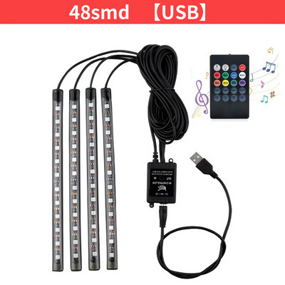 Led autós lábkörnyezeti világítás USB-s szivargyújtóval, háttérvilágítással, zenevezérlő alkalmazással