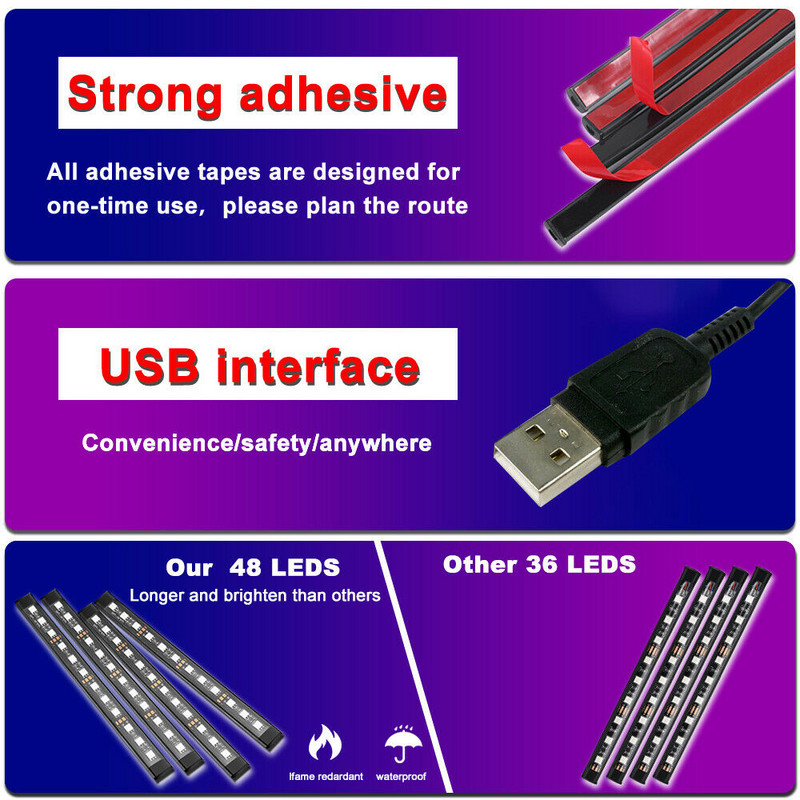 Led autós lábkörnyezeti világítás USB-s szivargyújtóval, háttérvilágítással, zenevezérlő alkalmazással