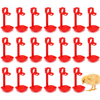 20 τεμ. Κρεμαστά κύπελλα κοτόπουλου, κύπελλο πόσιμου με διάμετρο σωλήνα νερού 25 mm, Εξοπλισμός πόσιμου νερού για ζώα πάπια ορτυκιού πουλερικών, κόκκινο