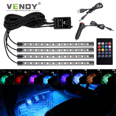 Automatikus LED RGB belső légköri csíkos fényű dekoratív láblámpa USB vezeték nélküli zenei távirányítóval, többféle mód autóhoz