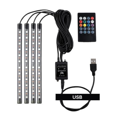 Lampă decorativă pentru picior, cu LED-uri RGB, pentru atmosferă interioară, cu telecomandă USB fără fir, control muzical, moduri multiple pentru mașină