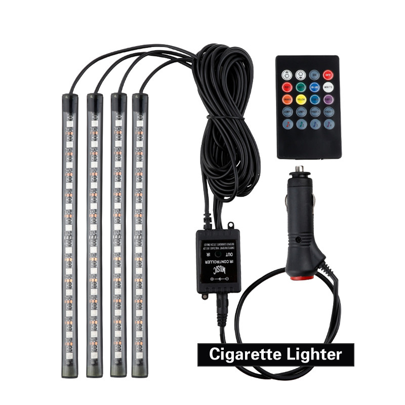 Lampă decorativă pentru picior, cu LED-uri RGB, pentru atmosferă interioară, cu telecomandă USB fără fir, control muzical, moduri multiple pentru mașină